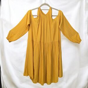 Ramy Brook For2 Yellow Dress Cold Shoulder Long Sleeve Pleated Size M Maternity
